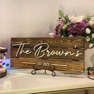 Customizable Rustic Wooden Name Logo Sign – Personalized Solid Wood Office, Family, or Wedding Welcome Wall Decor & Home Gift