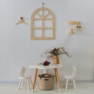 Wooden Alphabet Wall Hanger – Window-Shaped Pendant for Kids’ Room Decor, Bedroom Background & Photo Props | Handmade Wood Craft Hanging Ornament