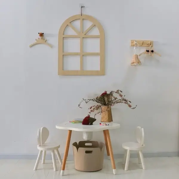 Wooden Alphabet Wall Hanger – Window-Shaped Pendant for Kids’ Room Decor, Bedroom Background & Photo Props | Handmade Wood Craft Hanging Ornament